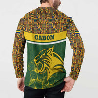 Gabon Button Sweatshirt with Tribal Print and Fierce Panther Graphic in National Flag Colors - Wonder Print Shop