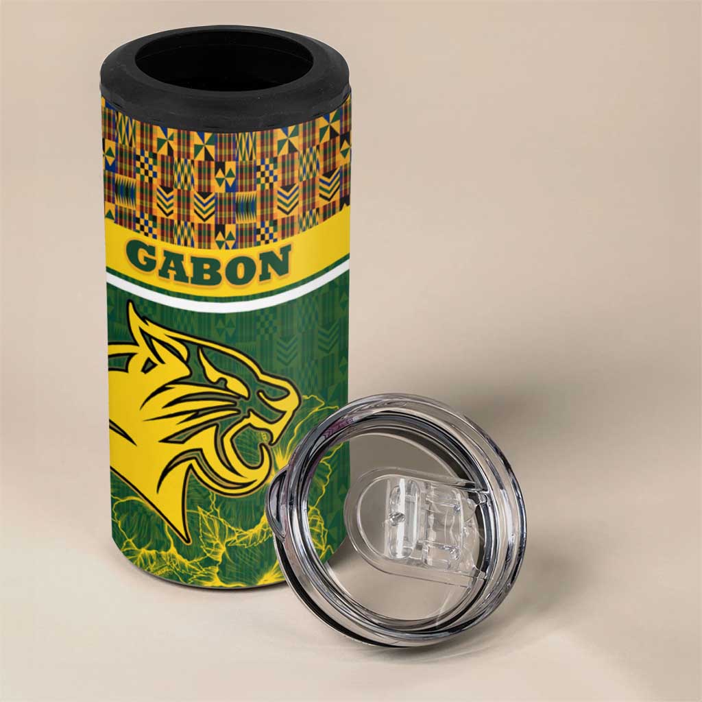 Gabon 4 in 1 Can Cooler Tumbler with Tribal Print and Fierce Panther Graphic in National Flag Colors - Wonder Print Shop