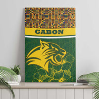 Gabon Canvas Wall Art with Tribal Print and Fierce Panther Graphic in National Flag Colors - Wonder Print Shop