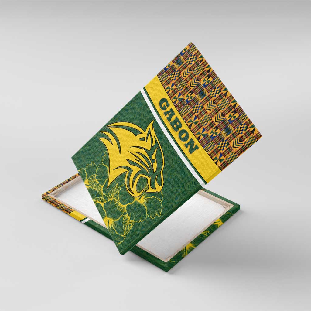 Gabon Canvas Wall Art with Tribal Print and Fierce Panther Graphic in National Flag Colors - Wonder Print Shop