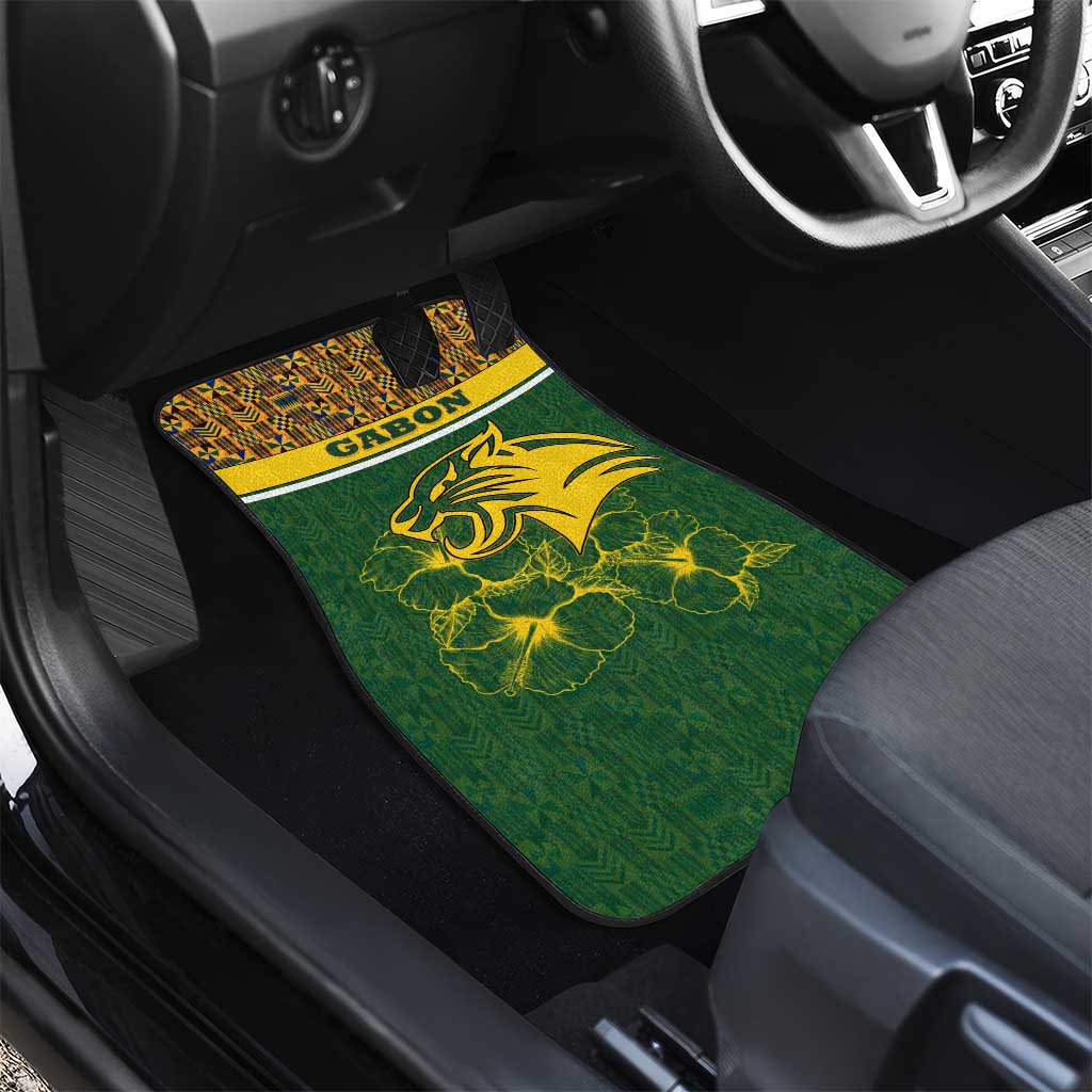Gabon Car Mats with Tribal Print and Fierce Panther Graphic in National Flag Colors - Wonder Print Shop