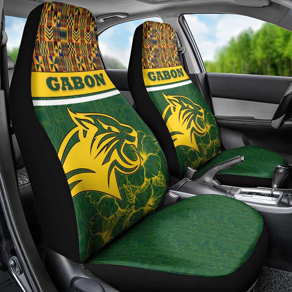 Gabon Car Seat Cover with Tribal Print and Fierce Panther Graphic in National Flag Colors - Wonder Print Shop