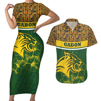 Gabon Couples Matching Short Sleeve Bodycon Dress and Hawaiian Shirt with Tribal Print and Fierce Panther Graphic in National Flag Colors - Wonder Print Shop