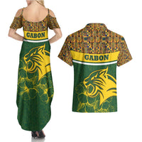 Gabon Couples Matching Summer Maxi Dress and Hawaiian Shirt with Tribal Print and Fierce Panther Graphic in National Flag Colors - Wonder Print Shop
