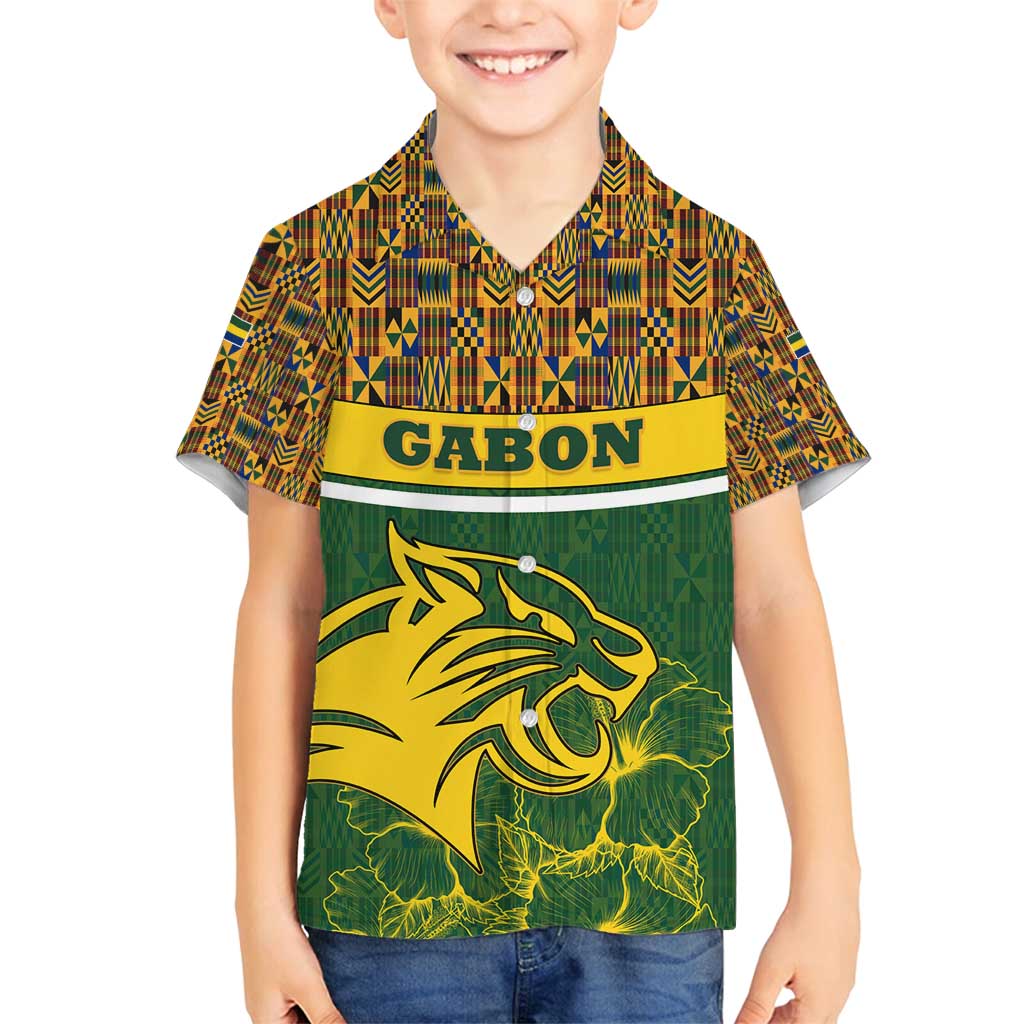 Gabon Family Matching Long Sleeve Bodycon Dress and Hawaiian Shirt with Tribal Print and Fierce Panther Graphic in National Flag Colors - Wonder Print Shop