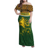 Gabon Family Matching Off Shoulder Maxi Dress and Hawaiian Shirt with Tribal Print and Fierce Panther Graphic in National Flag Colors - Wonder Print Shop