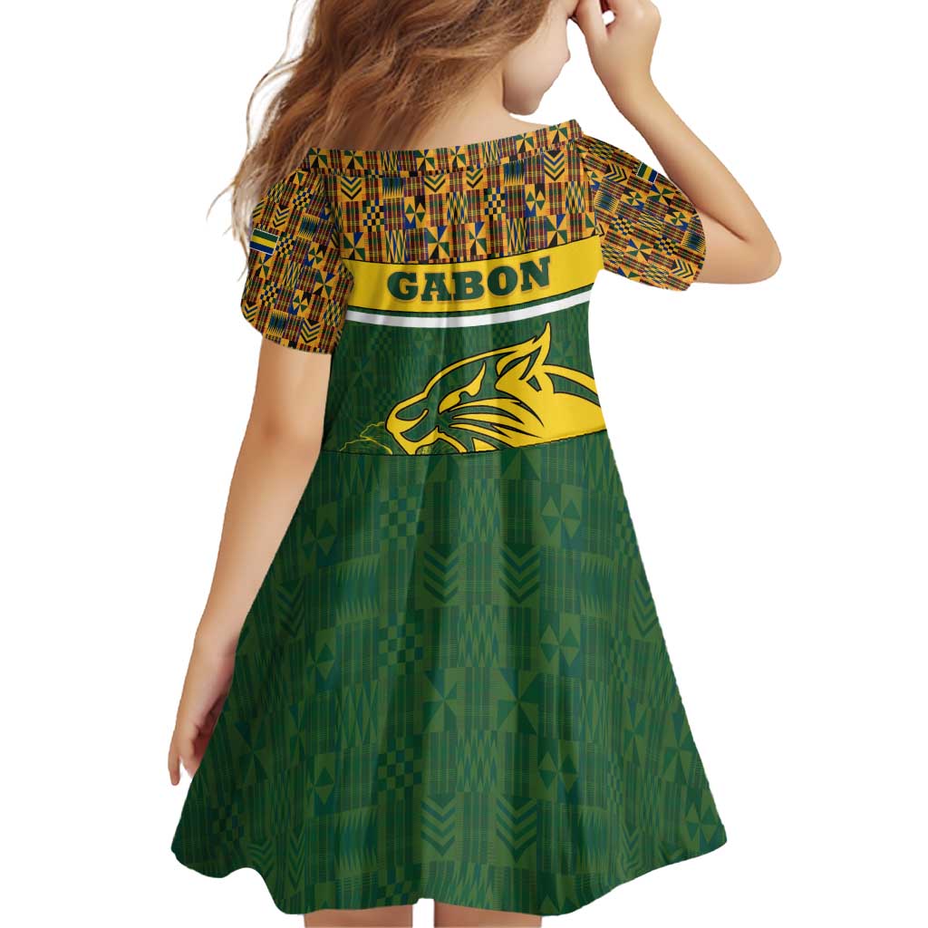 Gabon Family Matching Off Shoulder Short Dress and Hawaiian Shirt with Tribal Print and Fierce Panther Graphic in National Flag Colors - Wonder Print Shop
