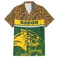 Gabon Family Matching Off Shoulder Short Dress and Hawaiian Shirt with Tribal Print and Fierce Panther Graphic in National Flag Colors - Wonder Print Shop