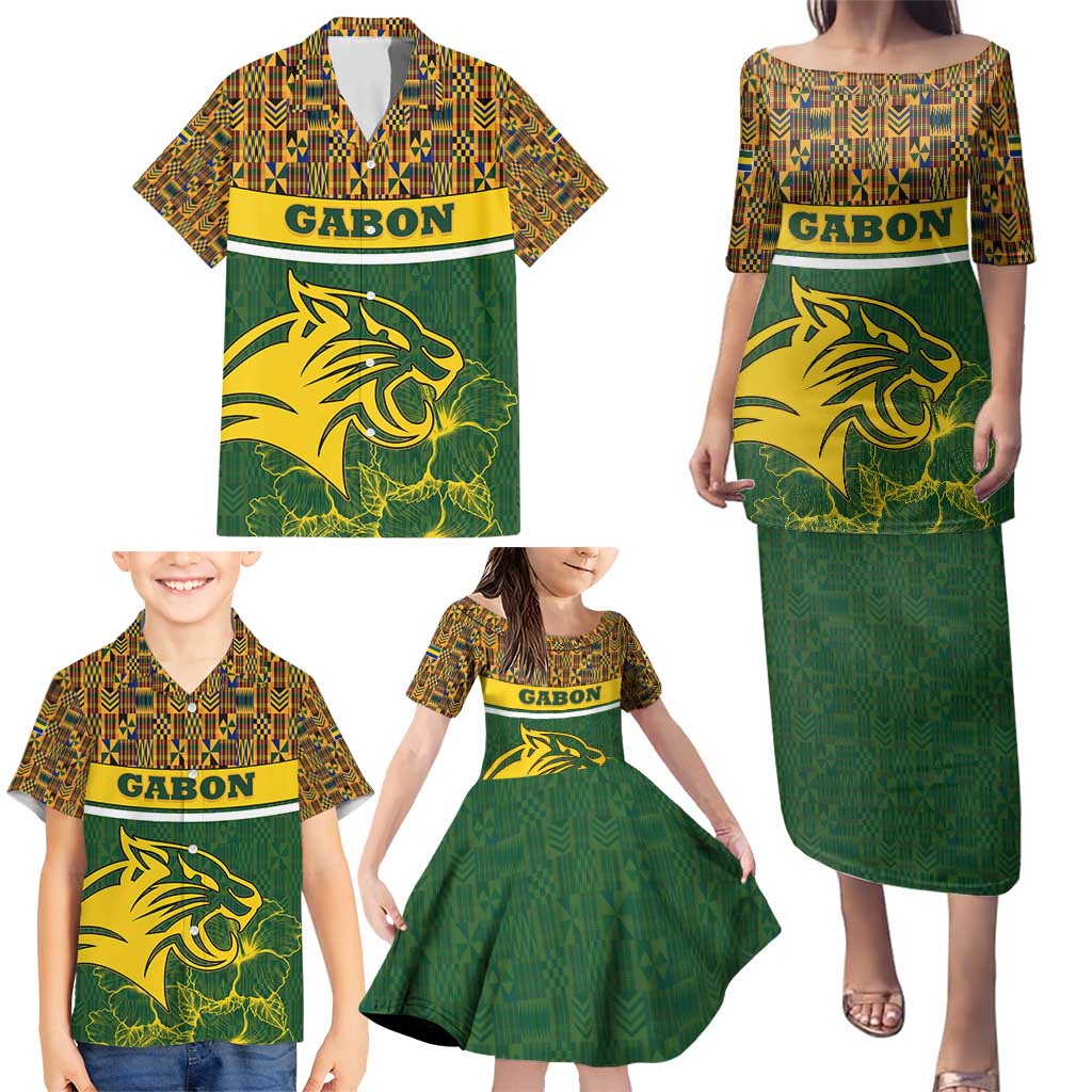 Gabon Family Matching Puletasi and Hawaiian Shirt with Tribal Print and Fierce Panther Graphic in National Flag Colors - Wonder Print Shop