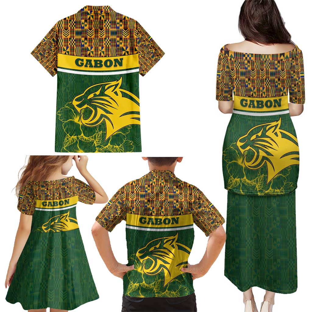 Gabon Family Matching Puletasi and Hawaiian Shirt with Tribal Print and Fierce Panther Graphic in National Flag Colors - Wonder Print Shop