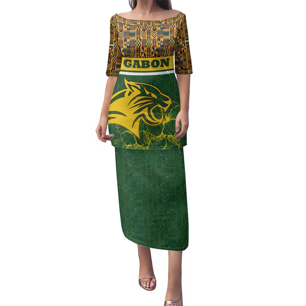 Gabon Family Matching Puletasi and Hawaiian Shirt with Tribal Print and Fierce Panther Graphic in National Flag Colors - Wonder Print Shop