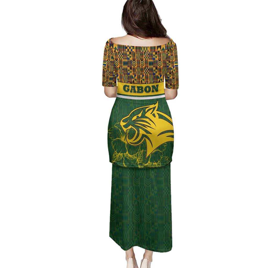 Gabon Family Matching Puletasi and Hawaiian Shirt with Tribal Print and Fierce Panther Graphic in National Flag Colors - Wonder Print Shop