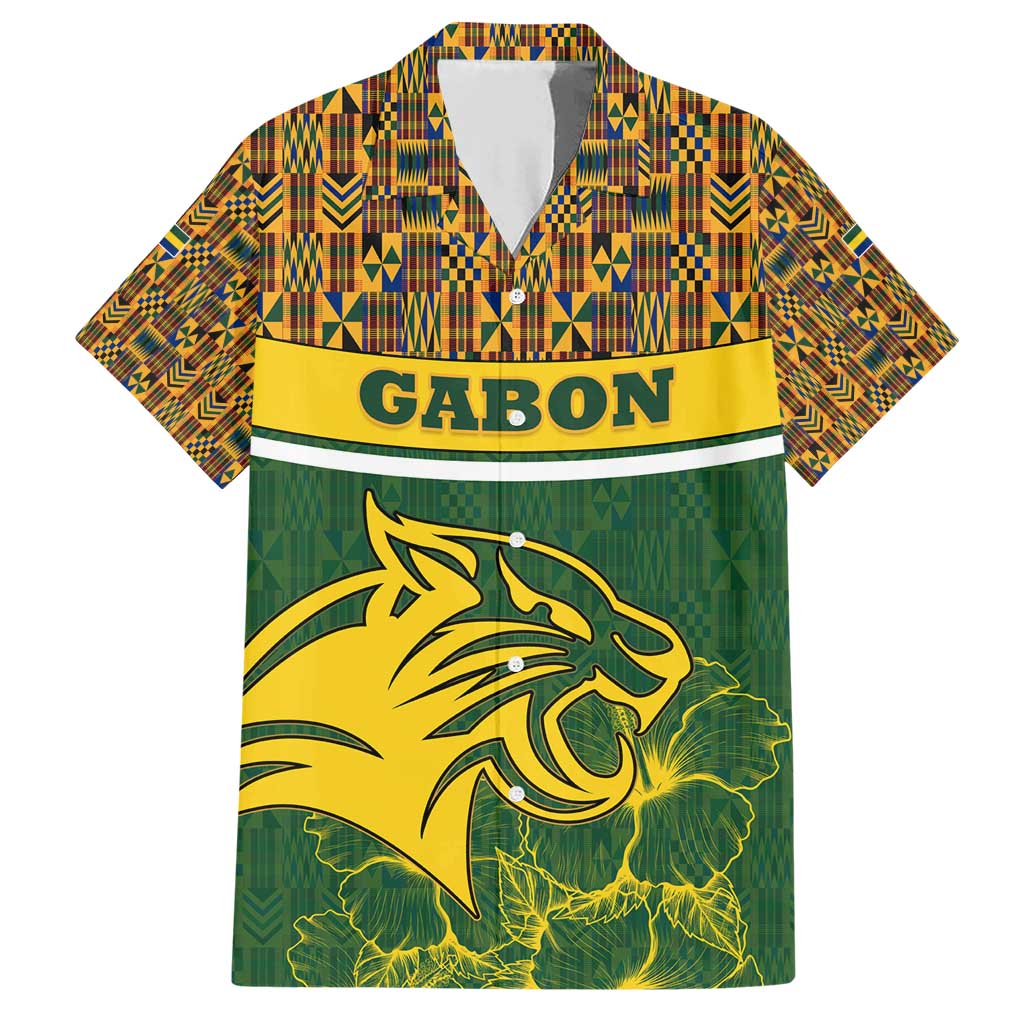 Gabon Family Matching Short Sleeve Bodycon Dress and Hawaiian Shirt with Tribal Print and Fierce Panther Graphic in National Flag Colors - Wonder Print Shop