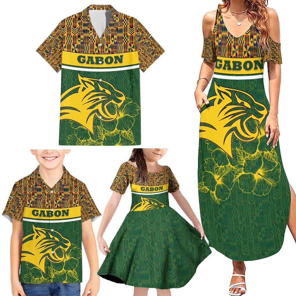 Gabon Family Matching Summer Maxi Dress and Hawaiian Shirt with Tribal Print and Fierce Panther Graphic in National Flag Colors - Wonder Print Shop