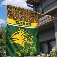 Gabon Garden Flag with Tribal Print and Fierce Panther Graphic in National Flag Colors - Wonder Print Shop