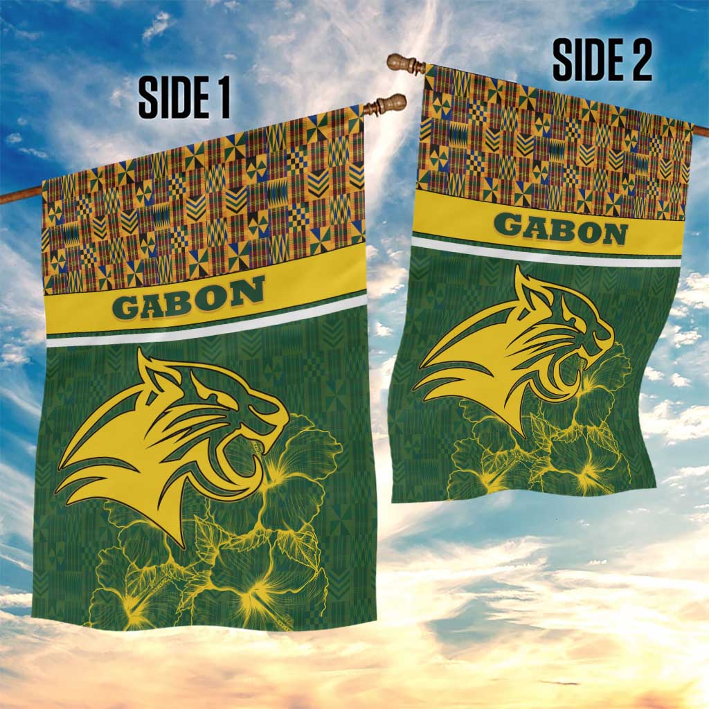Gabon Garden Flag with Tribal Print and Fierce Panther Graphic in National Flag Colors - Wonder Print Shop