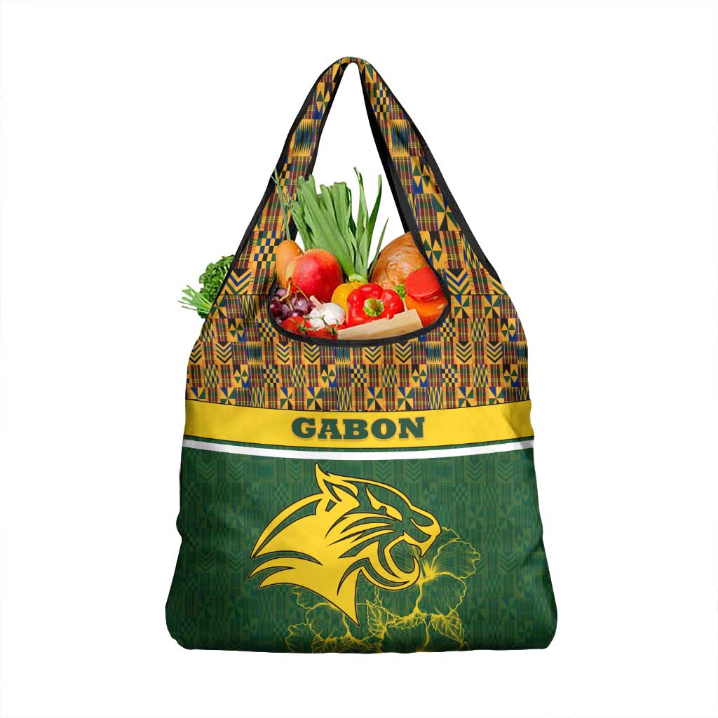 Gabon Grocery Bag with Tribal Print and Fierce Panther Graphic in National Flag Colors - Wonder Print Shop