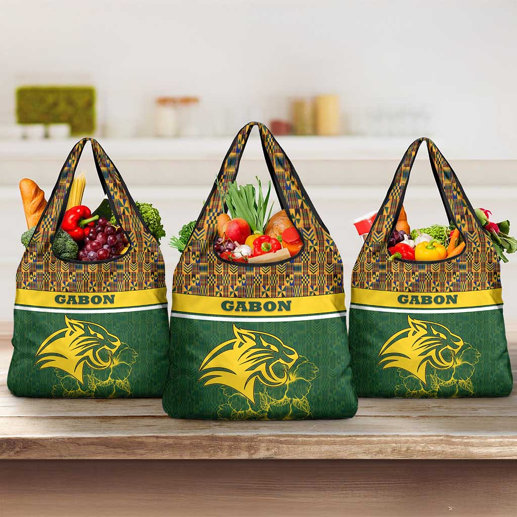 Gabon Grocery Bag with Tribal Print and Fierce Panther Graphic in National Flag Colors - Wonder Print Shop