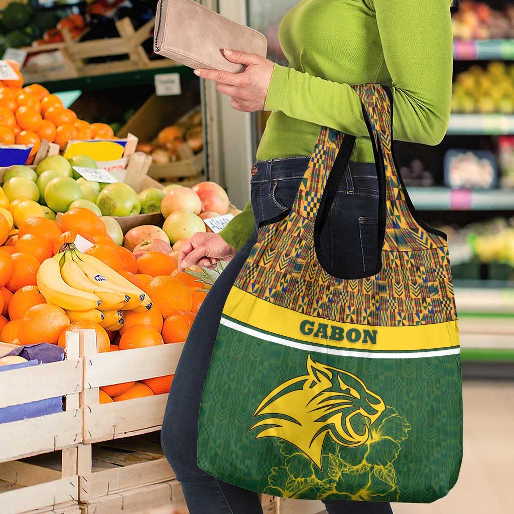 Gabon Grocery Bag with Tribal Print and Fierce Panther Graphic in National Flag Colors - Wonder Print Shop