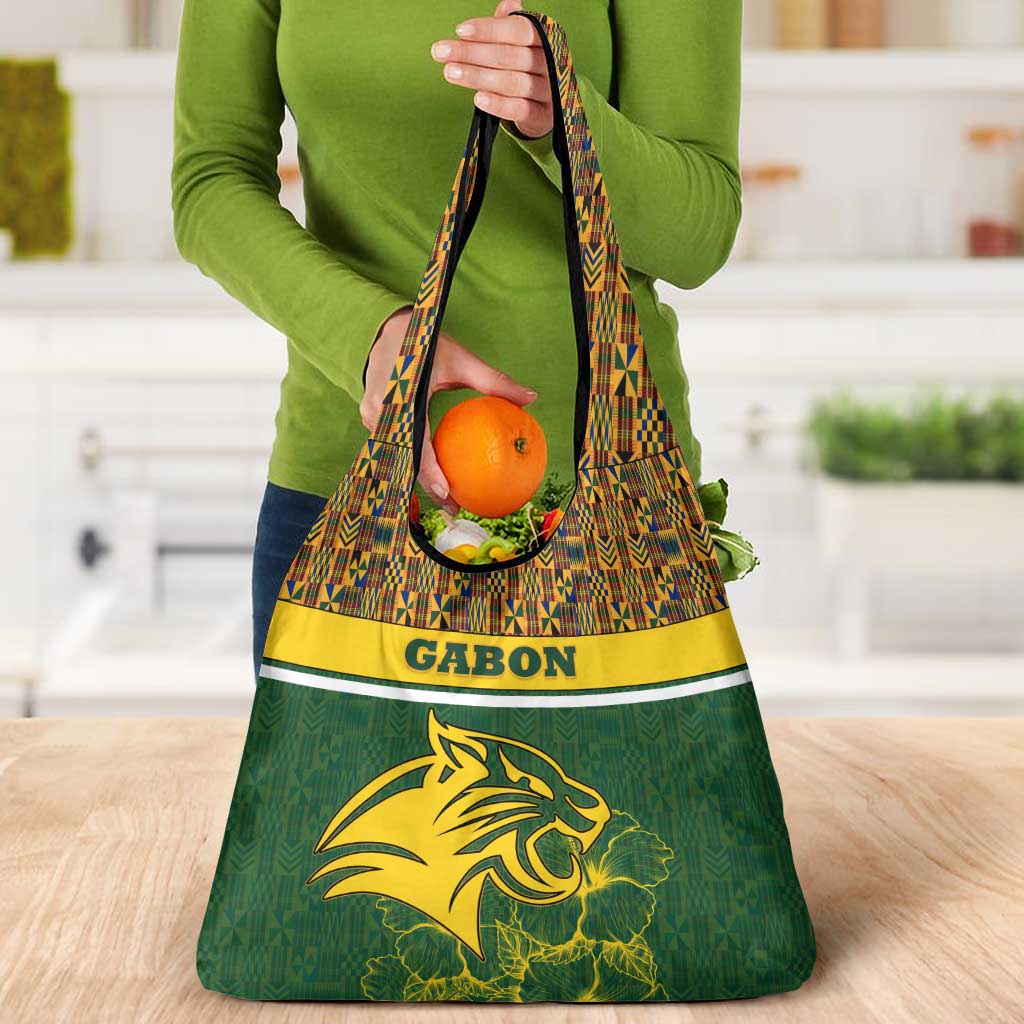 Gabon Grocery Bag with Tribal Print and Fierce Panther Graphic in National Flag Colors - Wonder Print Shop