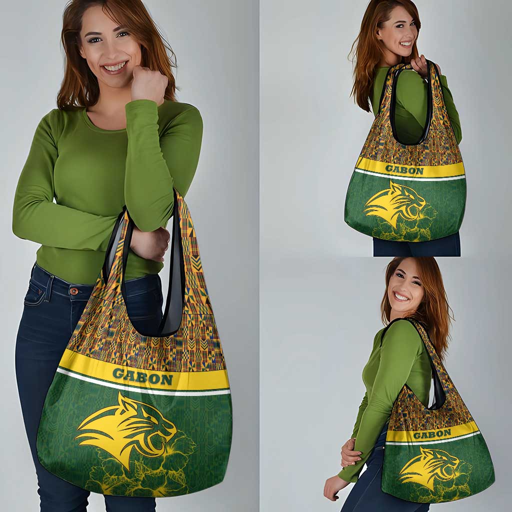 Gabon Grocery Bag with Tribal Print and Fierce Panther Graphic in National Flag Colors - Wonder Print Shop