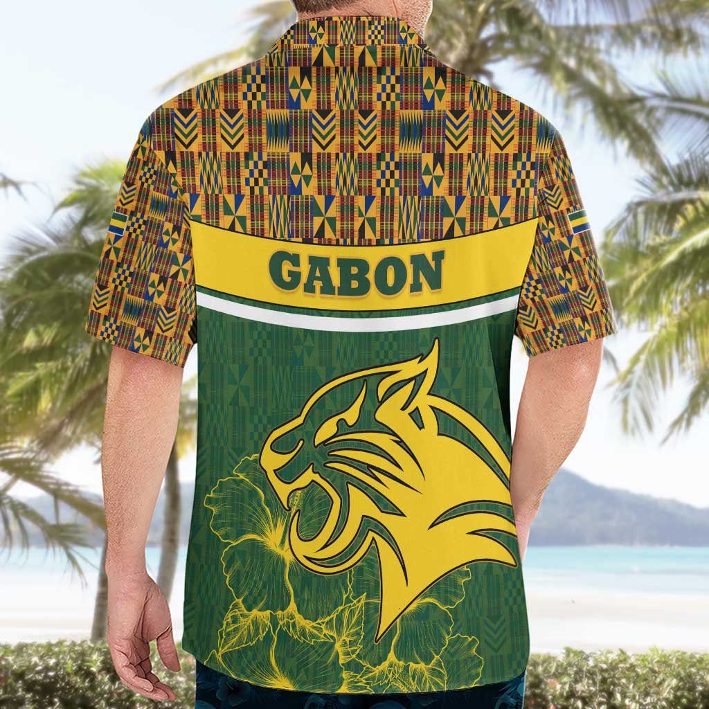 Gabon Hawaiian Shirt with Tribal Print and Fierce Panther Graphic in National Flag Colors - Wonder Print Shop