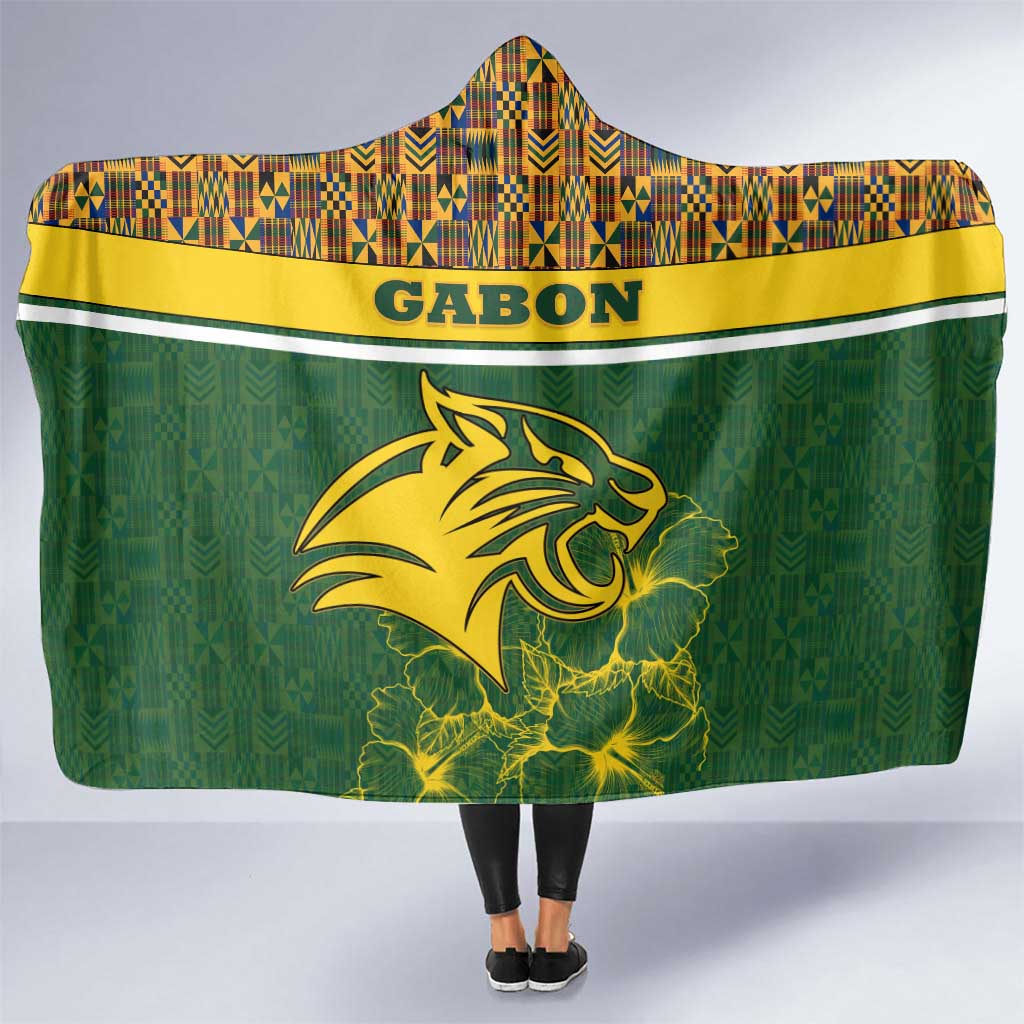 Gabon Hooded Blanket with Tribal Print and Fierce Panther Graphic in National Flag Colors - Wonder Print Shop