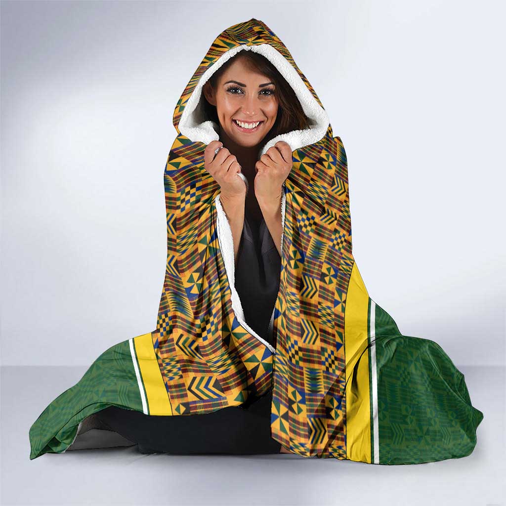 Gabon Hooded Blanket with Tribal Print and Fierce Panther Graphic in National Flag Colors - Wonder Print Shop