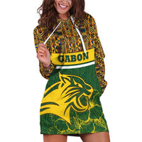 Gabon Hoodie Dress with Tribal Print and Fierce Panther Graphic in National Flag Colors - Wonder Print Shop