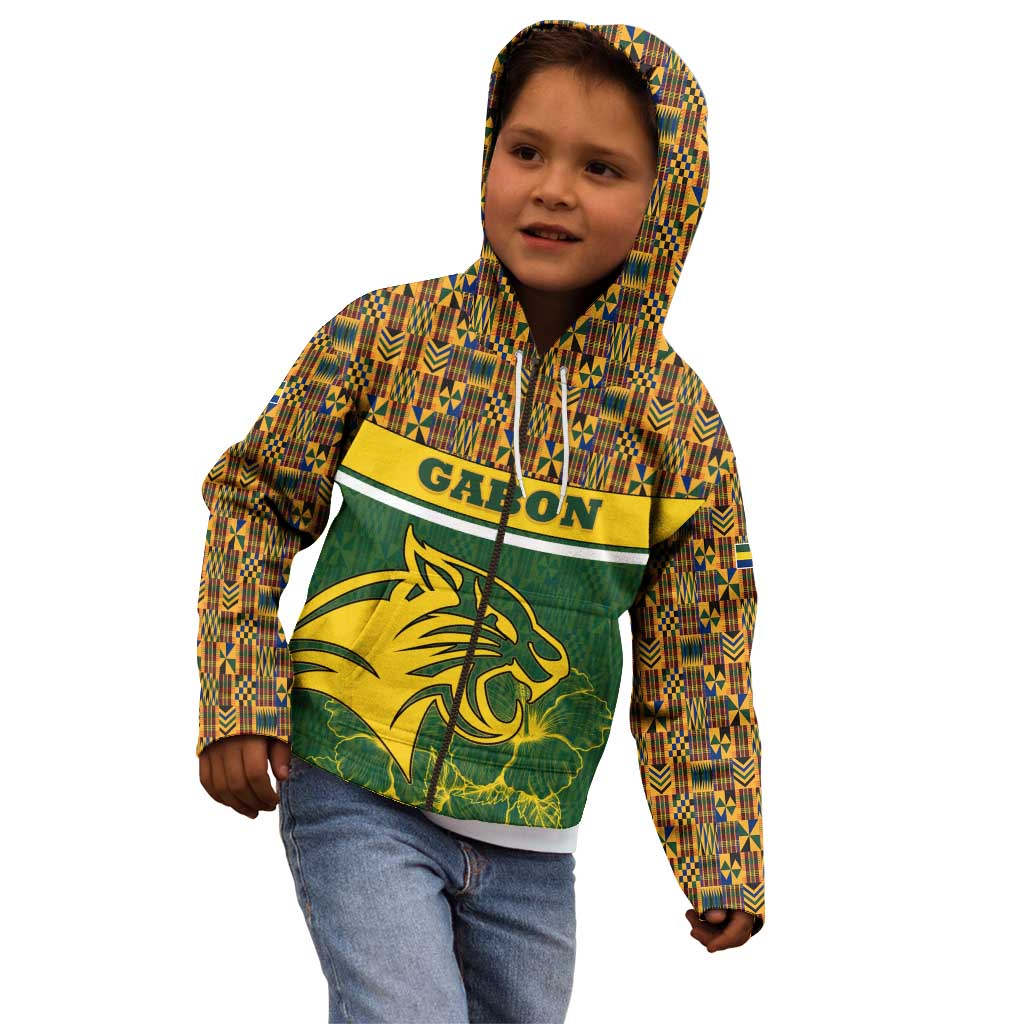 Gabon Kid Hoodie with Tribal Print and Fierce Panther Graphic in National Flag Colors - Wonder Print Shop