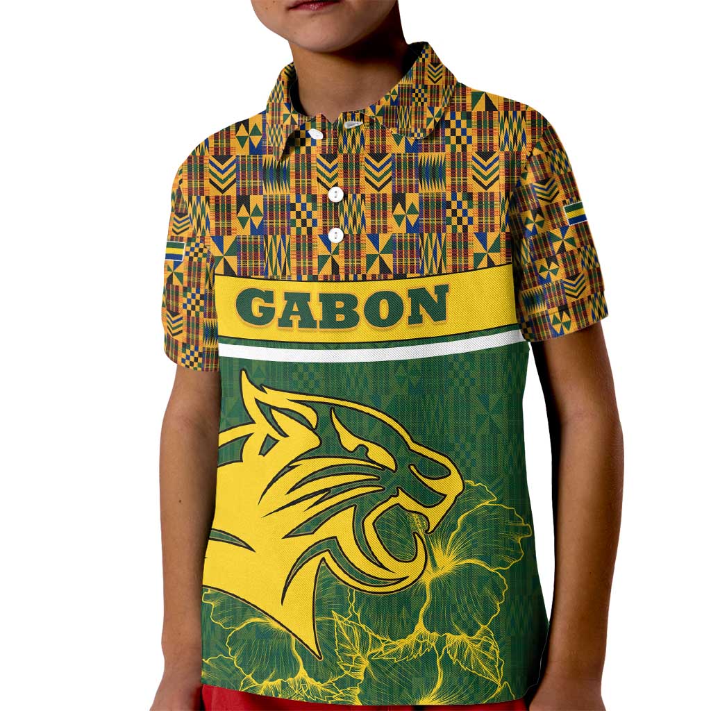 Gabon Kid Polo Shirt with Tribal Print and Fierce Panther Graphic in National Flag Colors - Wonder Print Shop