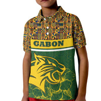 Gabon Kid Polo Shirt with Tribal Print and Fierce Panther Graphic in National Flag Colors - Wonder Print Shop