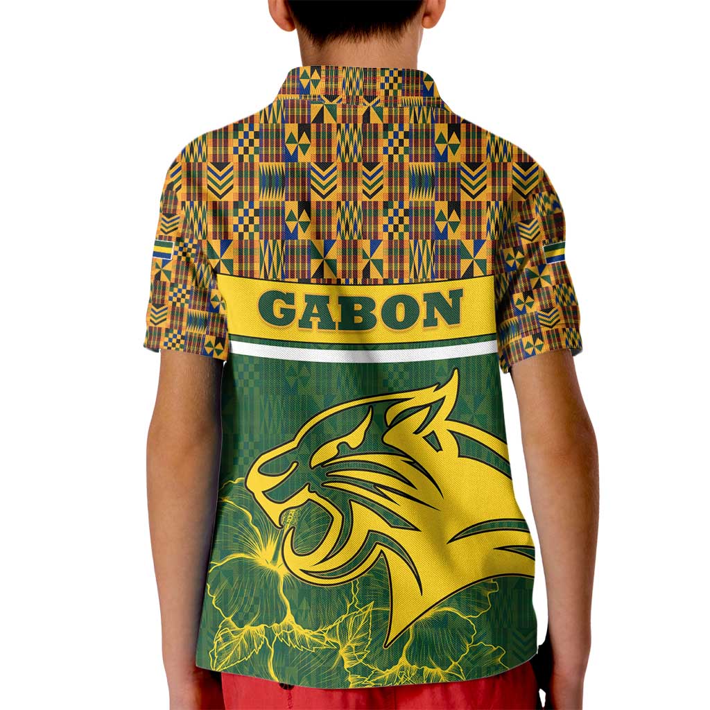 Gabon Kid Polo Shirt with Tribal Print and Fierce Panther Graphic in National Flag Colors - Wonder Print Shop