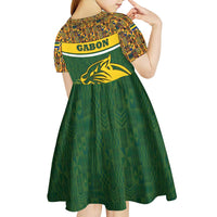Gabon Kid Short Sleeve Dress with Tribal Print and Fierce Panther Graphic in National Flag Colors - Wonder Print Shop