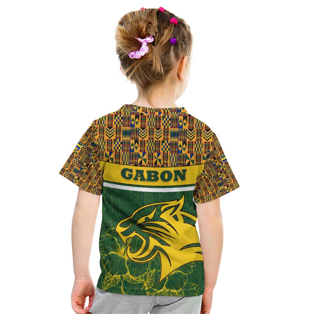 Gabon Kid T Shirt with Tribal Print and Fierce Panther Graphic in National Flag Colors - Wonder Print Shop