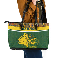 Gabon Leather Tote Bag with Tribal Print and Fierce Panther Graphic in National Flag Colors - Wonder Print Shop