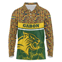 Gabon Long Sleeve Polo Shirt with Tribal Print and Fierce Panther Graphic in National Flag Colors - Wonder Print Shop