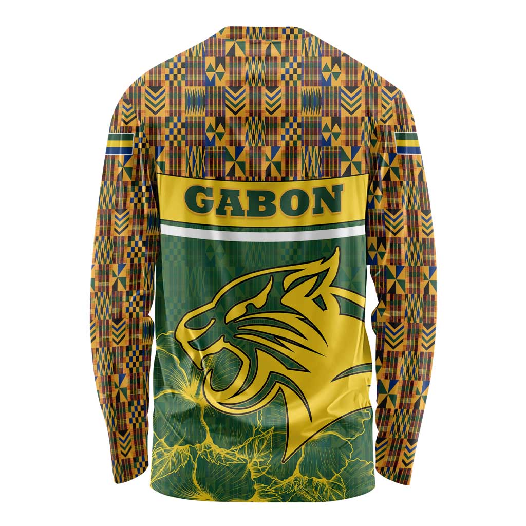 Gabon Long Sleeve Shirt with Tribal Print and Fierce Panther Graphic in National Flag Colors - Wonder Print Shop