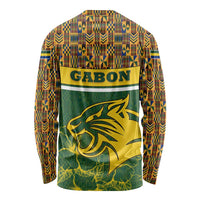 Gabon Long Sleeve Shirt with Tribal Print and Fierce Panther Graphic in National Flag Colors - Wonder Print Shop