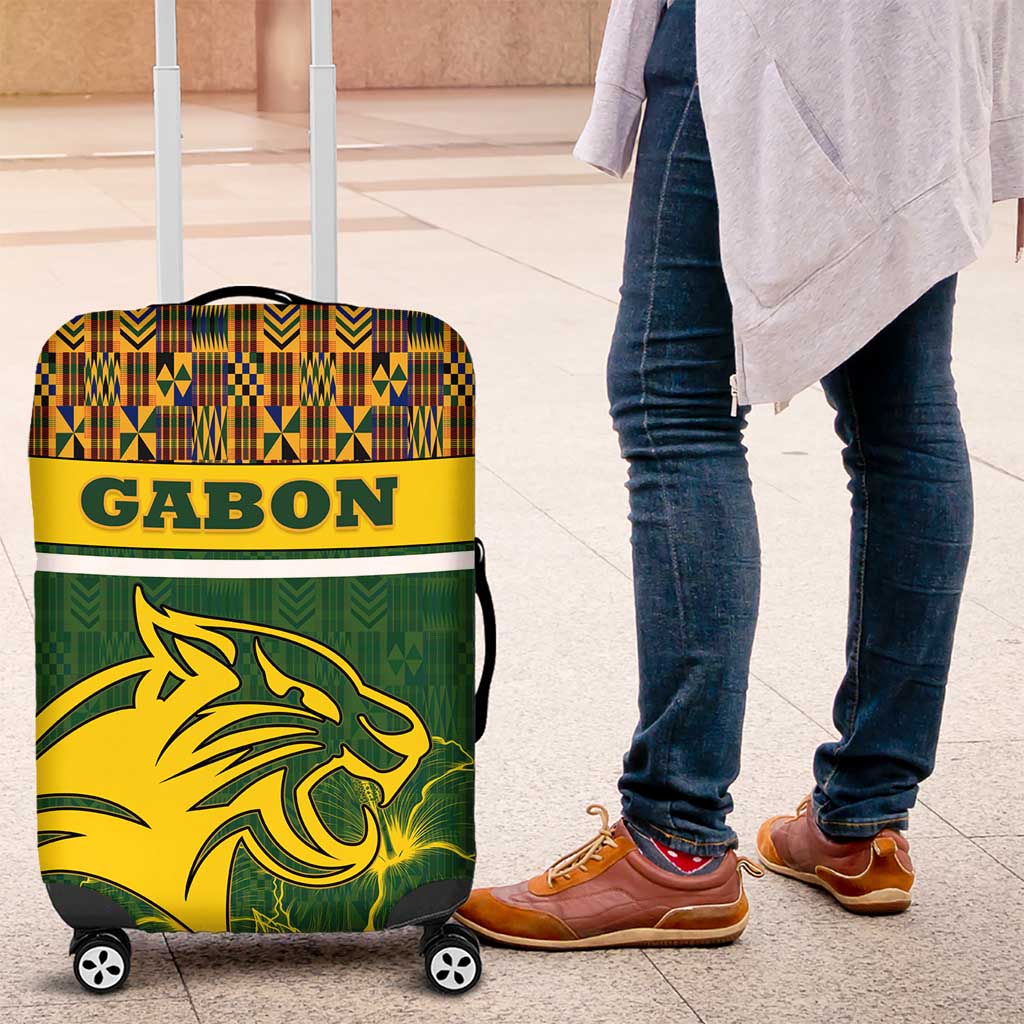 Gabon Luggage Cover with Tribal Print and Fierce Panther Graphic in National Flag Colors - Wonder Print Shop