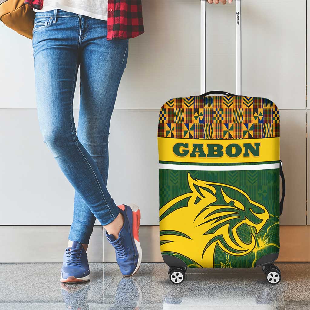 Gabon Luggage Cover with Tribal Print and Fierce Panther Graphic in National Flag Colors - Wonder Print Shop