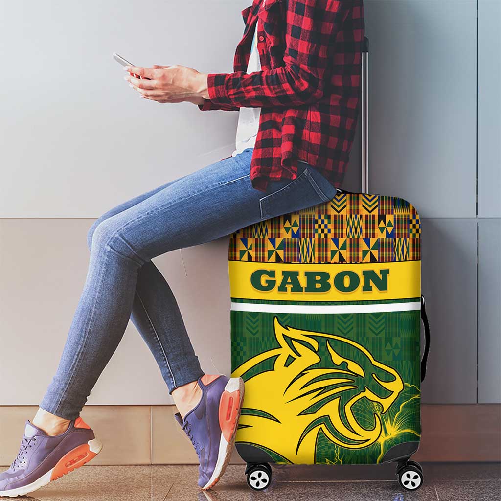 Gabon Luggage Cover with Tribal Print and Fierce Panther Graphic in National Flag Colors - Wonder Print Shop