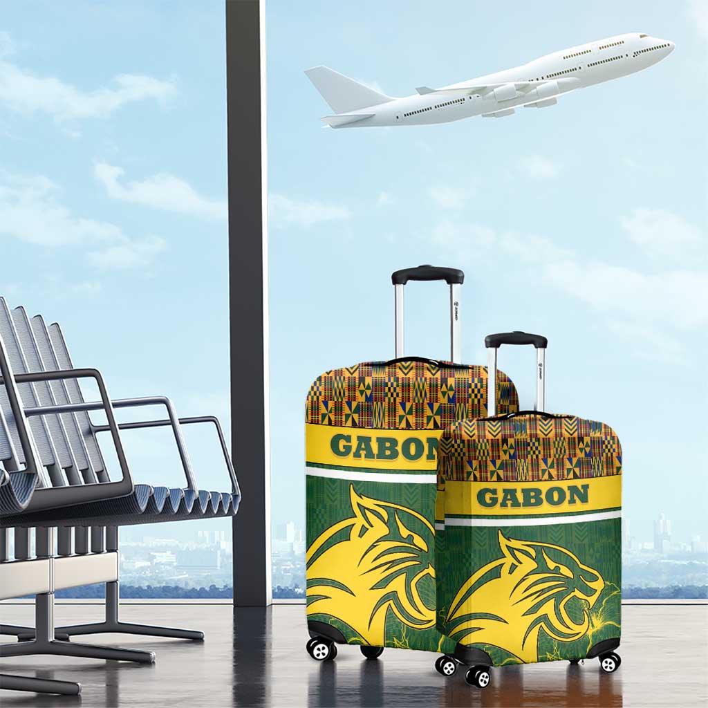 Gabon Luggage Cover with Tribal Print and Fierce Panther Graphic in National Flag Colors - Wonder Print Shop