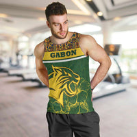 Gabon Men Tank Top with Tribal Print and Fierce Panther Graphic in National Flag Colors - Wonder Print Shop