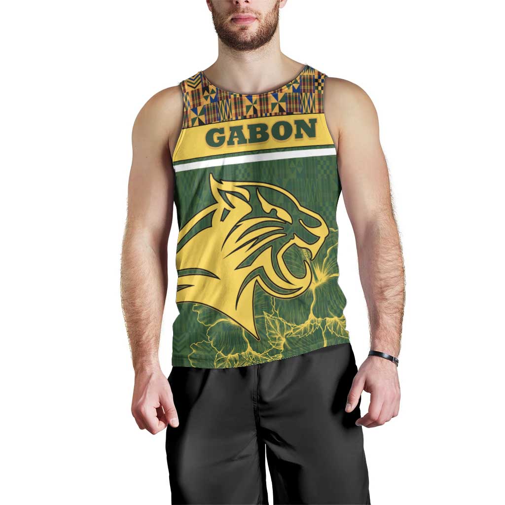 Gabon Men Tank Top with Tribal Print and Fierce Panther Graphic in National Flag Colors - Wonder Print Shop