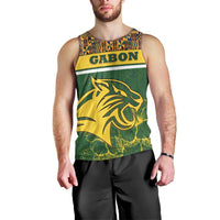 Gabon Men Tank Top with Tribal Print and Fierce Panther Graphic in National Flag Colors - Wonder Print Shop