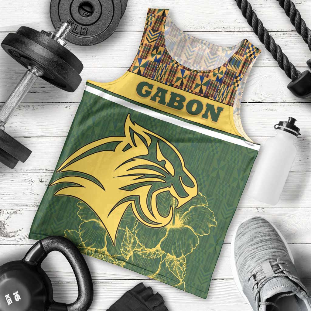 Gabon Men Tank Top with Tribal Print and Fierce Panther Graphic in National Flag Colors - Wonder Print Shop