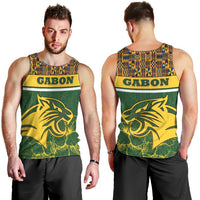 Gabon Men Tank Top with Tribal Print and Fierce Panther Graphic in National Flag Colors - Wonder Print Shop