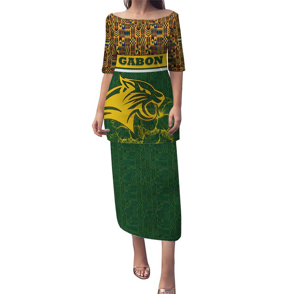 Gabon Puletasi with Tribal Print and Fierce Panther Graphic in National Flag Colors - Wonder Print Shop