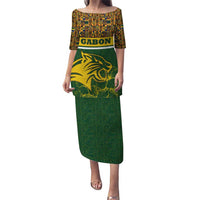 Gabon Puletasi with Tribal Print and Fierce Panther Graphic in National Flag Colors - Wonder Print Shop